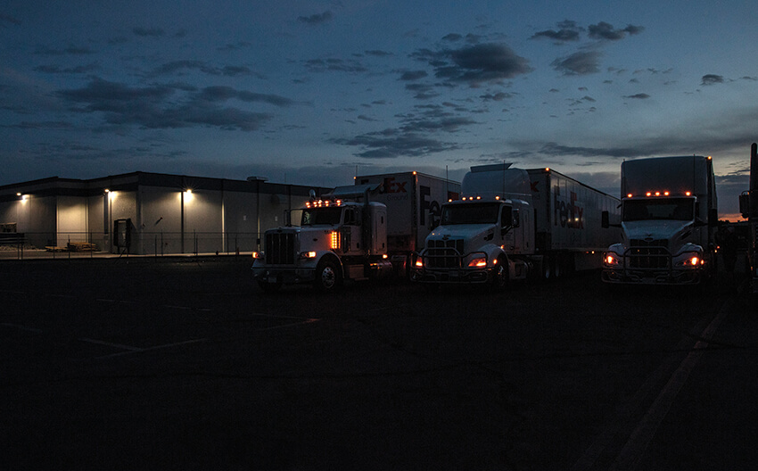 Trucks lit and staged in the Sparks yard